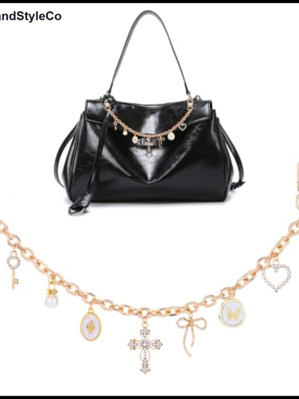 Gothic Y2K Gold Chain Bag Charm Cross Bow Purse Accessory